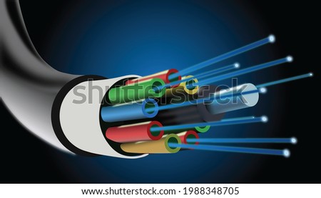 Illustration of future fiber optic cable components and layers. Technology of opctical wire for internet and connection