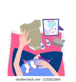 Illustration of Future mom preparing for birth of child with rainbow after ivf