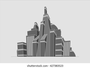 Illustration of futuristic city in black and white