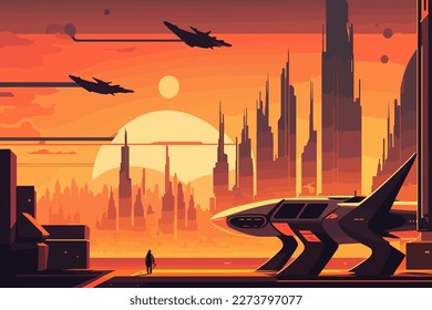 Ilustración de la ciudad futurista en el espacio, vector, Eps 10 