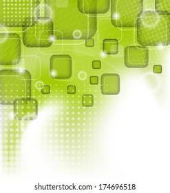 Illustration futuristic set squares, abstract green background - vector