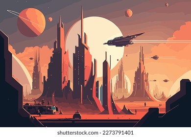 Illustration of the futuristic technological city,  vector flat Eps 10 