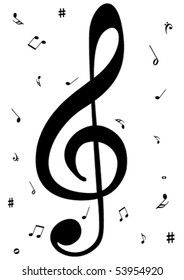 Illustration of a G clef with music notes