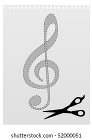 Illustration of a G clef template and a scissors