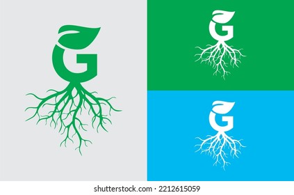 illustration of G with roots and leaves inspiration for logo icon symbols and icon apps