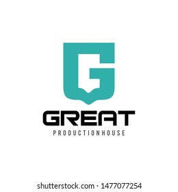 Illustration of G sign that is made modern and clean with a curve below it looks like an abstract shield
