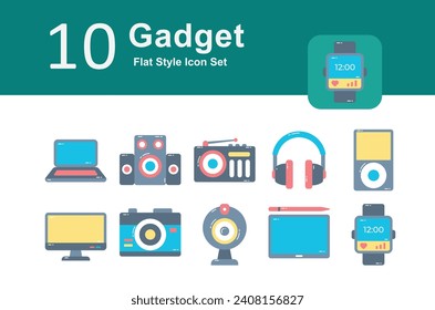 Ilustración del diseño de la colección Gadget Icono plano. Paquete de iconos plano de gadget. Juego de iconos planos de gadgets