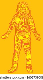 Illustration of gadget man, with yellow background vector