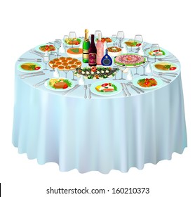 illustration gala buffet served on white