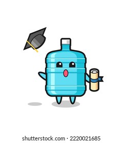 Illustration Of Gallon Water Bottle Cartoon Throwing The Hat At Graduation , Cute Design