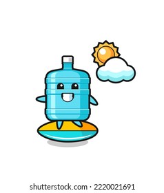 Illustration of gallon water bottle cartoon do surfing on the beach , cute design