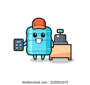 Illustration of gallon water bottle character as a cashier , cute design