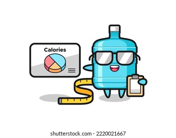 Illustration of gallon water bottle mascot as a dietitian , cute design