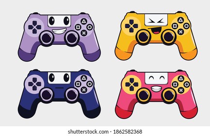 illustration of a game controller with various funny expressions, gamepad