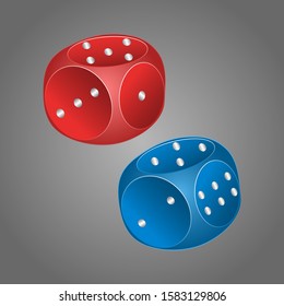 Illustration game cubes. Game, casino. Red and blue dice.