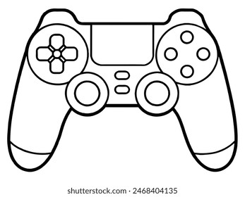 Illustration of a gaming controller with dual analog sticks, black and white outline design