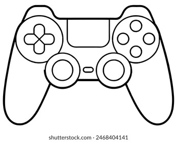 Illustration of a gaming controller with dual analog sticks, black and white outline design