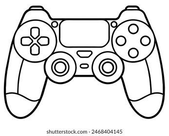 Illustration of a gaming controller with dual analog sticks, black and white outline design
