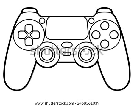 Illustration of a gaming controller with dual analog sticks, black and white outline design