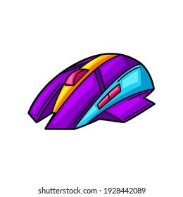 Illustration of gaming mouse. Cyber sports, computer games, fun recreation. Teenage creative illustration. Trendy symbol in modern cartoon style.