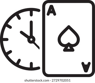 Ilustración del tiempo de juego con un reloj y una tarjeta de picas, que simboliza la suerte y la estrategia aislados en el fondo blanco, ilustración