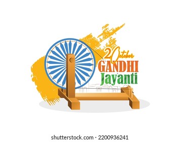 illustration for Gandhi Jayanti with 2nd October typography in tri color illustration.