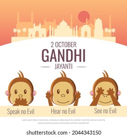 Illustration Gandhi Jayanti  Illustration Three Monkey for speaking no evil  hear no evil  see no evil 