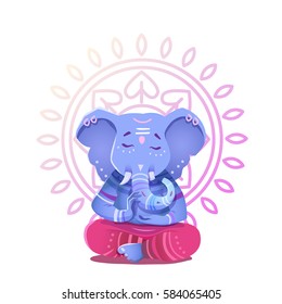 Illustration of Ganesh Indian god of wisdom and prosperity. Ganesh character can be used to print.