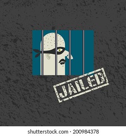 Illustration gangster behind bars. Minimalism style