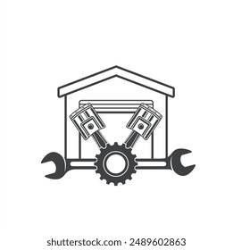 illustration of garage, garage automotive, vector art.