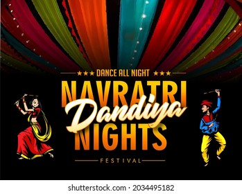 Illustration Of Garba Dandiya Festival disco poster,Navratri Celebration,Gujarati Dandiya Night Poster Or Banner Design,Easy To Edit. svg