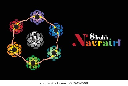 Ilustración de la noche de Garba y Dandiya en la vacilante celebración de Navratri por el festival Navratri de la India