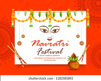 Illustration Of Garba Festival,Navratri Celebration,Gujarati Dandiya Night 
Poster Or Banner Design,Easy To Edit.