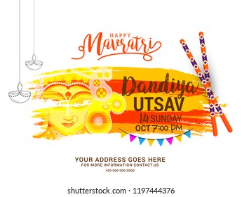 Illustration Of Garba Festival,Navratri Celebration,Gujarati Dandiya Night Poster Or Banner Design,Easy To Edit.