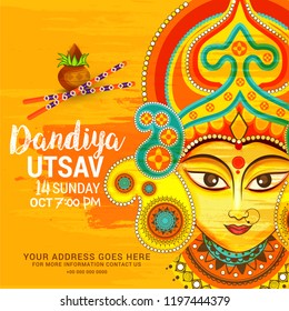 Illustration Of Garba Festival,Navratri Celebration,Gujarati Dandiya Night Poster Or Banner Design,Easy To Edit.