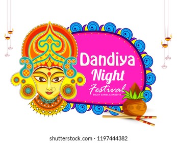 Illustration Of Garba Festival,Navratri Celebration,Gujarati Dandiya Night Poster Or Banner Design,Easy To Edit.