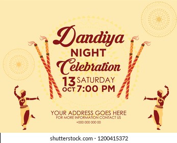 Illustration Of Garba Festival,Navratri Celebration,Gujarati Dandiya Night Poster Or Banner Design,Easy To Edit. Vector. 5K