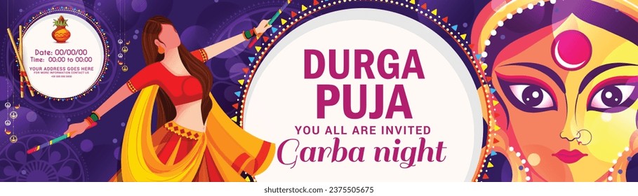 Illustration Of Garba Festival,Navratri Celebration,Gujarati Dandiya Night Poster Or Banner Design,Easy To Edit.