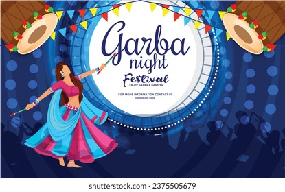 Illustration Of Garba Festival,Navratri Celebration,Gujarati Dandiya Night Poster Or Banner Design,Easy To Edit.