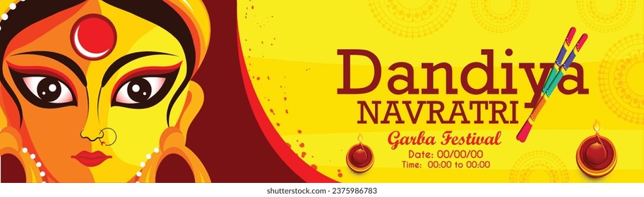 Illustration Of Garba Festival,Navratri Celebration,Gujarati Dandiya Night Poster Or Banner Design,Easy To Edit.