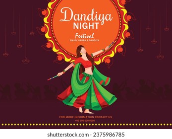 Illustration Of Garba Festival,Navratri Celebration,Gujarati Dandiya Night Poster Or Banner Design,Easy To Edit.