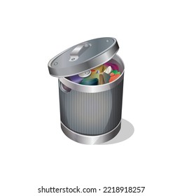 Illustration of garbage full of trash. Waste recycling