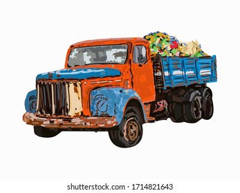illustration of garbage transport vehicles. suitable for posters, banners, art and 