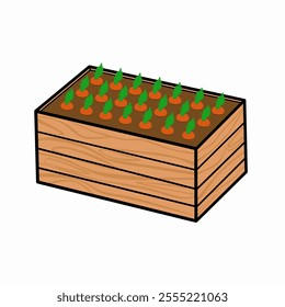 Illustration of a garden bed planted with carrots.
