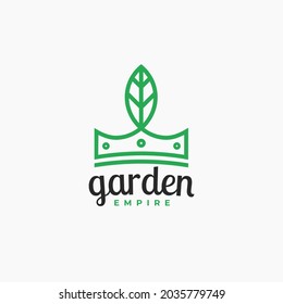 Illustration Garden Empire logo design, King Queen Crown Leaf Plant Nature logo design