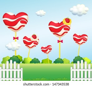 Illustration of a garden full of lollipops