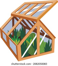 illustration of a garden greenhouse with plants. Vector illustration