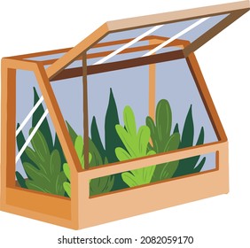 illustration of a garden greenhouse with plants. Vector illustration