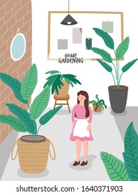 Illustration of a garden at home. Flowerpot, plant, interior illustration.