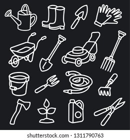 illustration of garden tools and equipment icon set